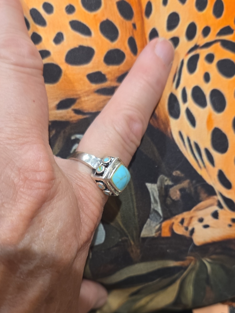 Sterling Silver Turquoise Square Dome Ring - Blue Accent Size 9 - Picture 5 of 6